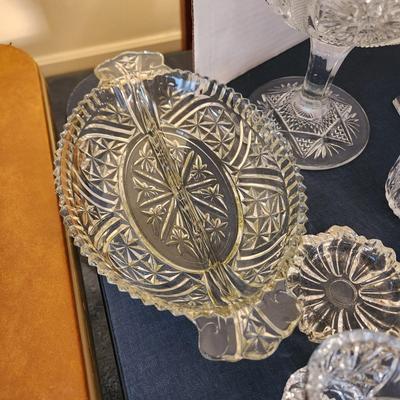 Clear Glass Lot, Cut Glass, Candle Holders , Bowls, Dishes Vase