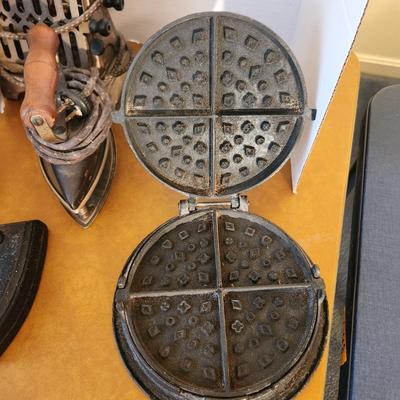 Vintage Collectable Lot, Irons, Cast Waffle Maker, Toaster