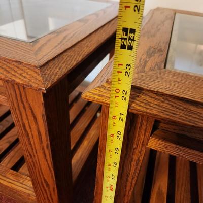 Pair Solid Wood Glass top End Side Tables 16x21x22