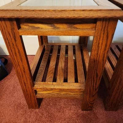 Pair Solid Wood Glass top End Side Tables 16x21x22