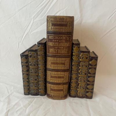 Antique Hitchcock Bible & Wooden Bookends (B2-MG)