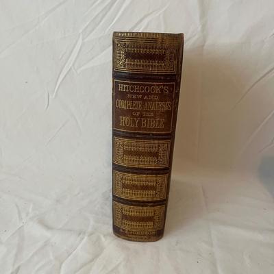 Antique Hitchcock Bible & Wooden Bookends (B2-MG)