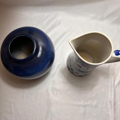 Signed Pottery Berry Strainer & Butter Keeper Plus More Blue Pottery (K-RG)