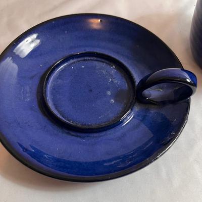 Signed Pottery Berry Strainer & Butter Keeper Plus More Blue Pottery (K-RG)