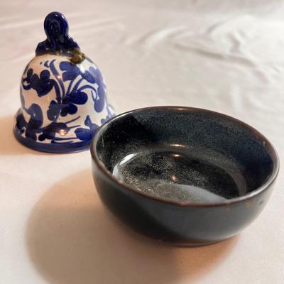 Signed Pottery Berry Strainer & Butter Keeper Plus More Blue Pottery (K-RG)