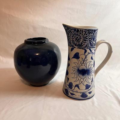 Signed Pottery Berry Strainer & Butter Keeper Plus More Blue Pottery (K-RG)