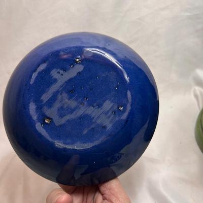 Signed Pottery Berry Strainer & Butter Keeper Plus More Blue Pottery (K-RG)