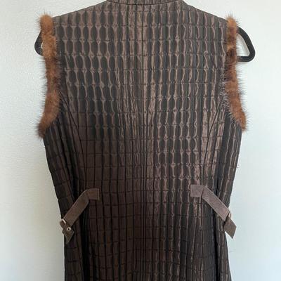 Dark Brown Quilted Vest with Mink and Suede Trim S/M