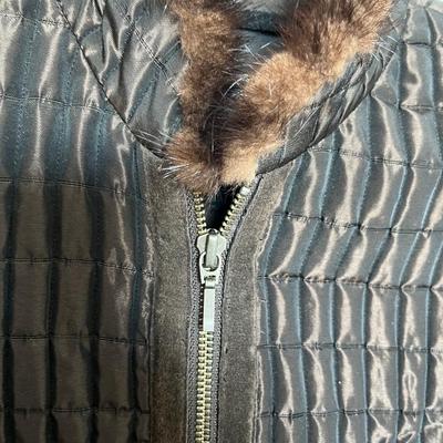 Dark Brown Quilted Vest with Mink and Suede Trim S/M