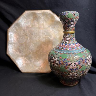 Cloisonné Enamel Garlic Head Vase & Shell Plate (LR-RG)