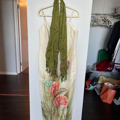 Handpainted Linen and Silk Evening Gown by Raffaella
