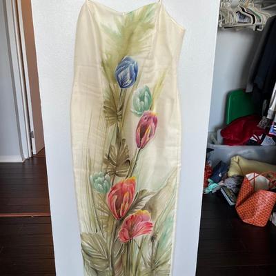 Handpainted Linen and Silk Evening Gown by Raffaella