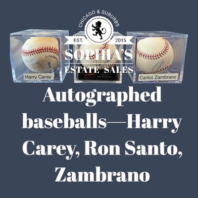 3 Signed Baseballs, Chicago Cubs, Caray, Santo and Zambrano