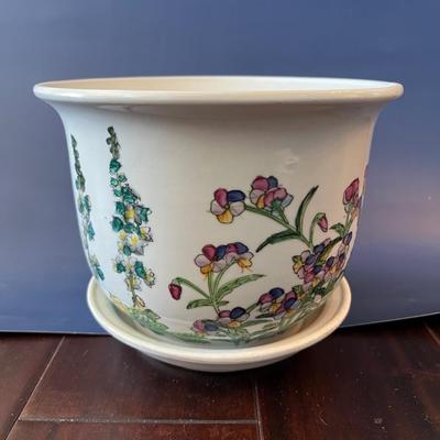 Vintage Cache Pot with Flowers