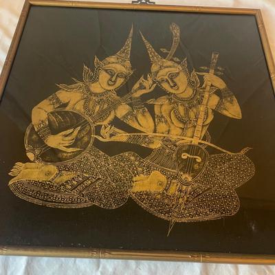 Asian Silk Screen Print in Bamboo Frame (LR-MG)