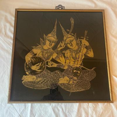Asian Silk Screen Print in Bamboo Frame (LR-MG)