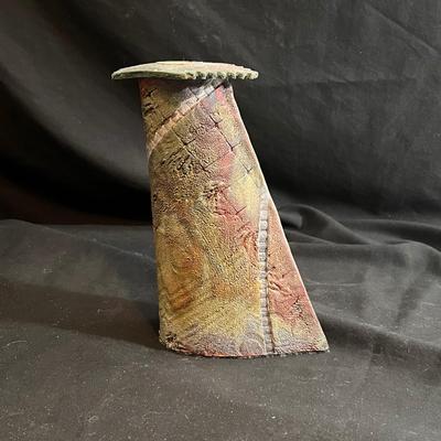 Signed 3D Nature Art & Slab Built Pottery Candle Holder (LR-RG)