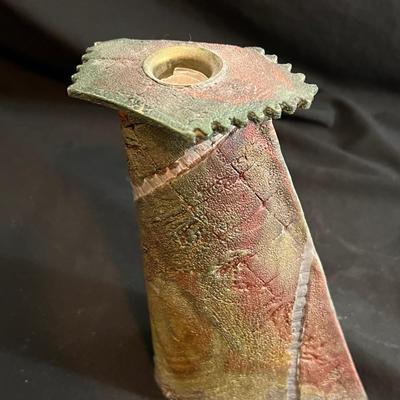 Signed 3D Nature Art & Slab Built Pottery Candle Holder (LR-RG)