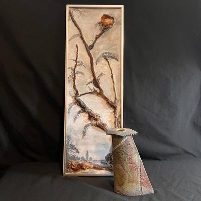 Signed 3D Nature Art & Slab Built Pottery Candle Holder (LR-RG)