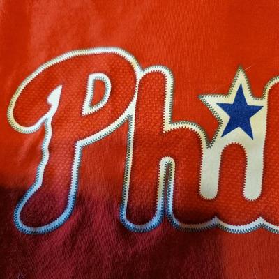 Vintage Majestic Philadelphia Phillies Red Youth Size M Tee Shirt Franco #7