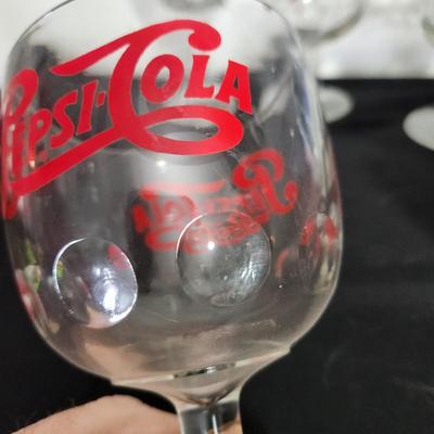 6 Heavy Glass Thumb Print Goblets Barware Schlitz Miller High Life Budweiser Pabst Blue Ribbon Pepsi Cola