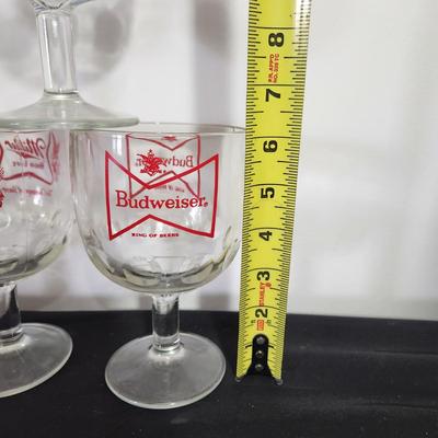 6 Heavy Glass Thumb Print Goblets Barware Schlitz Miller High Life Budweiser Pabst Blue Ribbon Pepsi Cola