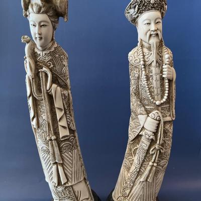 A Pair of Carved Chinese Figures