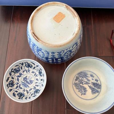 Lot of 3 Blue and White Chinese Porcelain Pieces