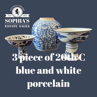 Lot of 3 Blue and White Chinese Porcelain Pieces