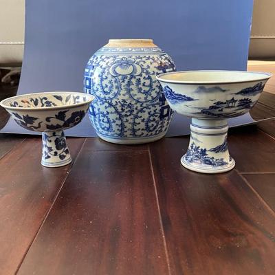 Lot of 3 Blue and White Chinese Porcelain Pieces