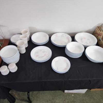 Large lot of Corning Corelle Pink Trio Plates, Cups Saucers Bowls Servers