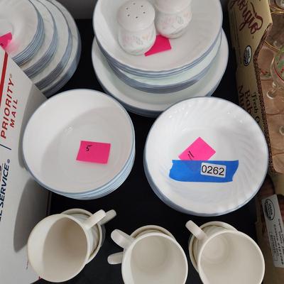 Large lot of Corning Corelle Pink Trio Plates, Cups Saucers Bowls Servers