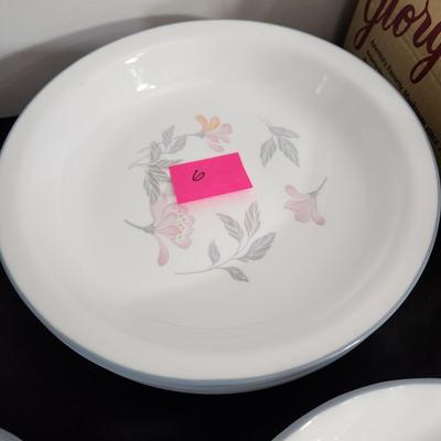 Large lot of Corning Corelle Pink Trio Plates, Cups Saucers Bowls Servers