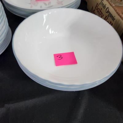 Large lot of Corning Corelle Pink Trio Plates, Cups Saucers Bowls Servers