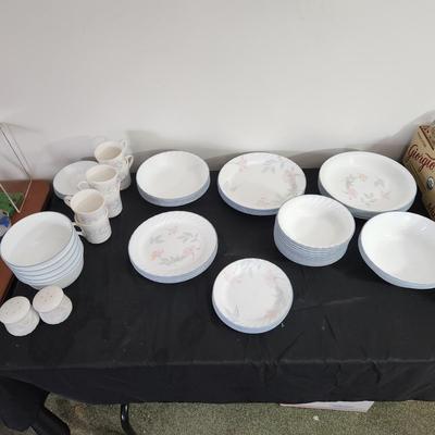 Large lot of Corning Corelle Pink Trio Plates, Cups Saucers Bowls Servers