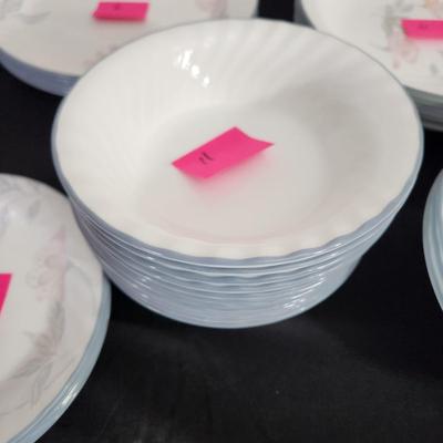 Large lot of Corning Corelle Pink Trio Plates, Cups Saucers Bowls Servers