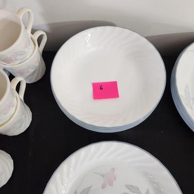 Large lot of Corning Corelle Pink Trio Plates, Cups Saucers Bowls Servers