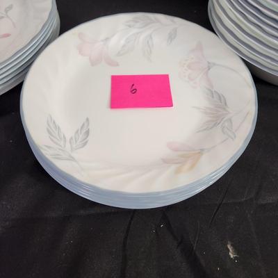 Large lot of Corning Corelle Pink Trio Plates, Cups Saucers Bowls Servers