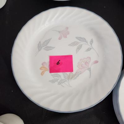 Large lot of Corning Corelle Pink Trio Plates, Cups Saucers Bowls Servers