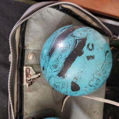 Vintage Brunswick Duckpin Bowling Balls Case and Shoes 8.5