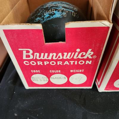 2 Vintage Brunswick Duckpin Bowling Balls w Box
