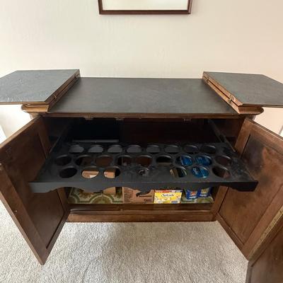 Vintage Temple Stuart Wooden Bar Cabinet with Extendable Top & Wine Rack