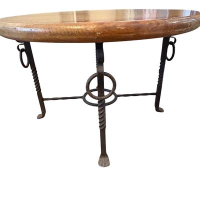 Wrought Iron & Solid Wood Round Accent Table (LR-ES)