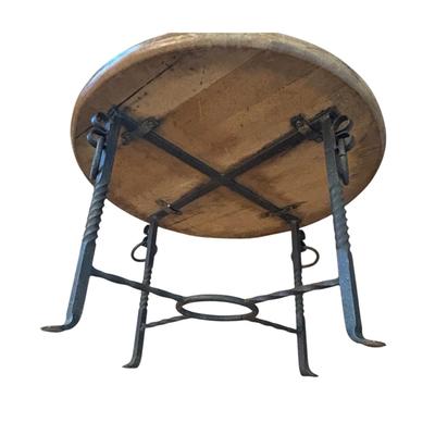 Wrought Iron & Solid Wood Round Accent Table (LR-ES)