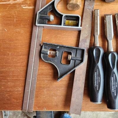 Tool Lot Hammers, Craftsman Chisels , Stanley Plumb Hatchets