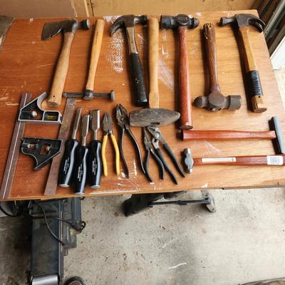 Tool Lot Hammers, Craftsman Chisels , Stanley Plumb Hatchets