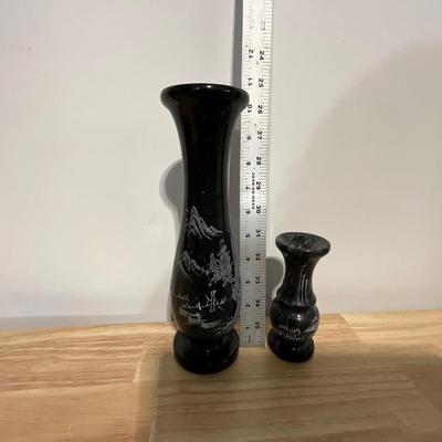 2 Black Marble Vases