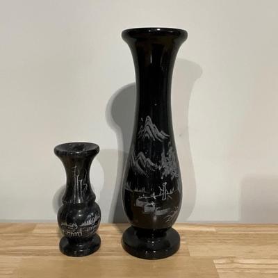 2 Black Marble Vases