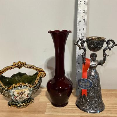 Double Toasting Wedding Cup Goblet Chalice Silver Plated, Antique Majolica Basket