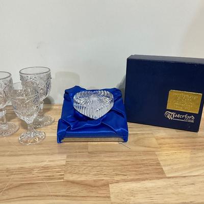 Waterford Crystal Paperweight, 3 small goblets